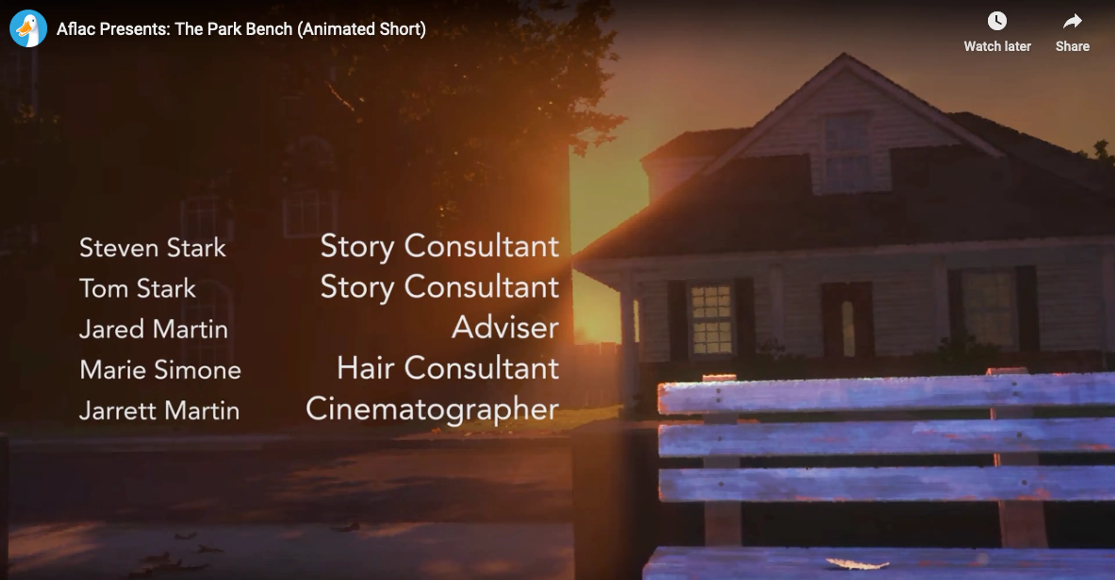 The Park Bench credits showing Steven Stark as Story Consultant